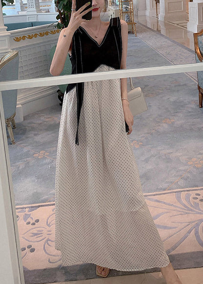 Diy Black White V Neck Patchwork Dot Maxi Dresses Summer