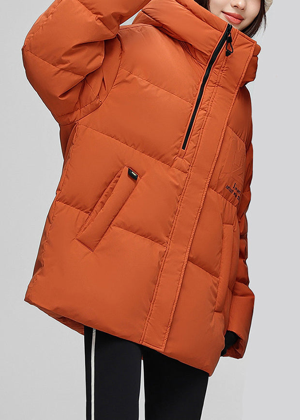 Orange Hooded Letter Duck Down Down Coat Winter