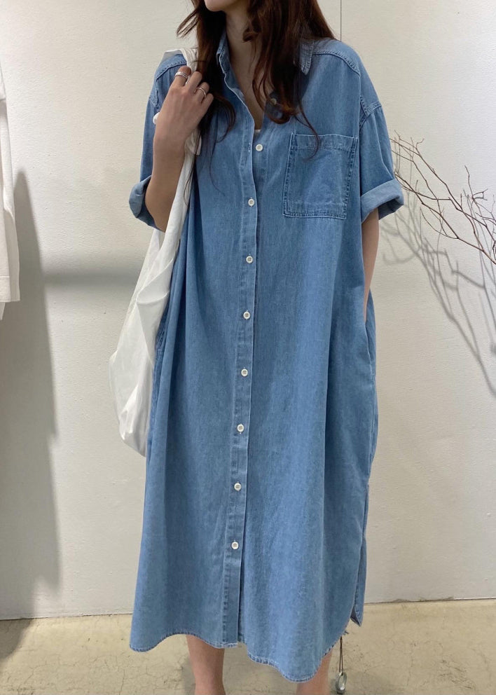 Blue Oversized Denim Holiday Dress Summer