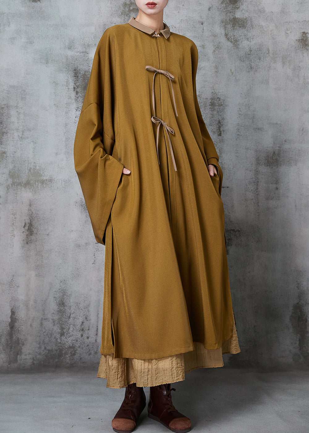 Unique Khaki Oversized Side Open Cotton Two Piece Set Clothing Spring