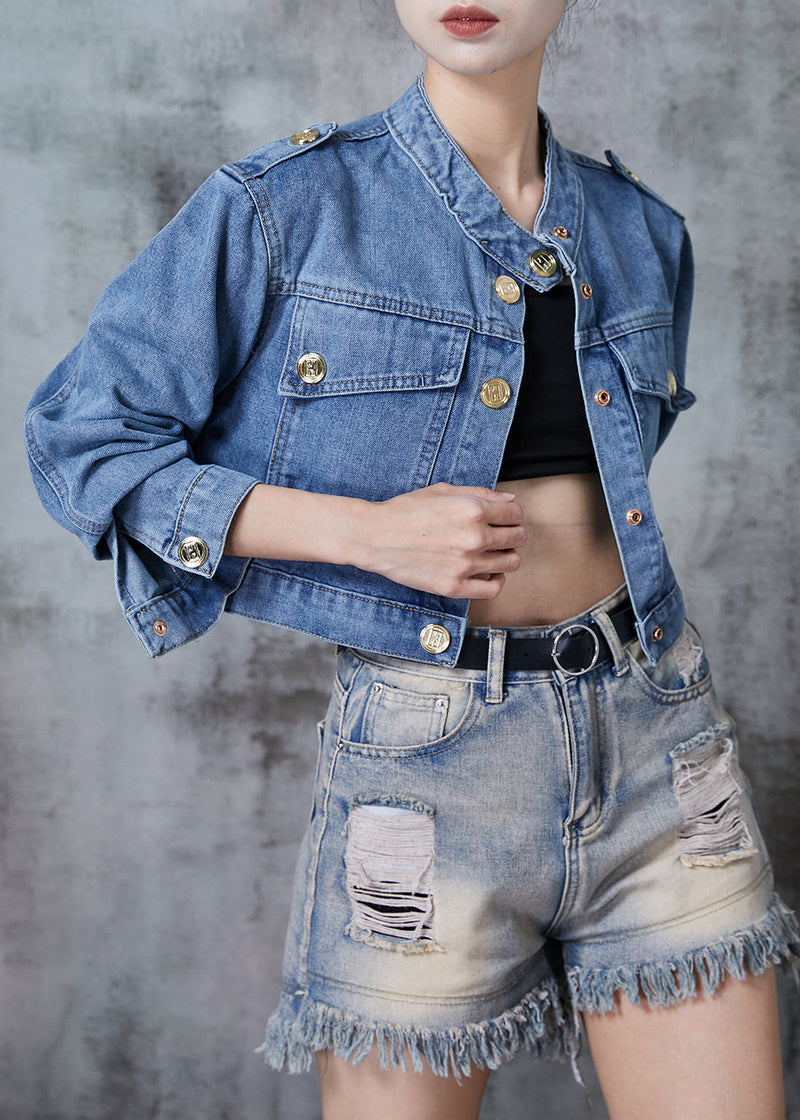 Blue Back Hollow Out Denim Short Coats Fall
