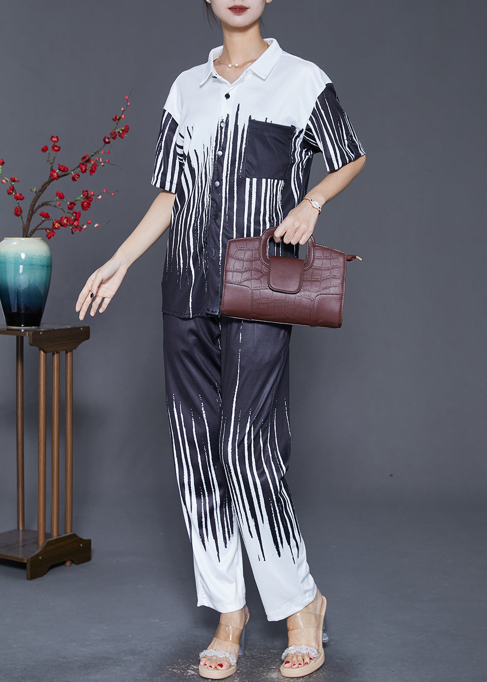 Gradient Color Oversized Ice Silk Two Pieces Set Fall