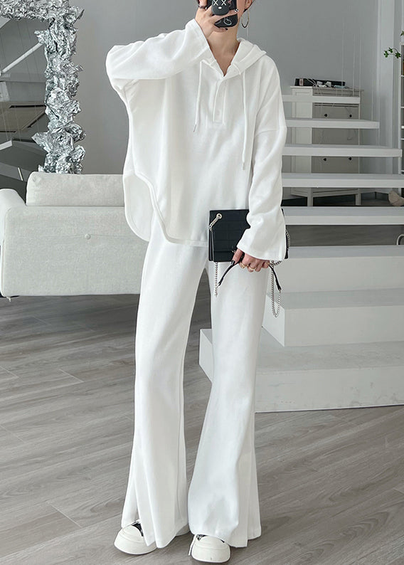 Grey Hooded Tops and Pants Cotton Sport Suit Two Pieces Set Spring