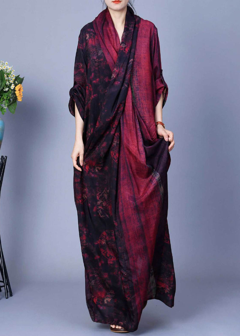 Red Asymmetrical Back Side Open Silk Cotton Dress Fall