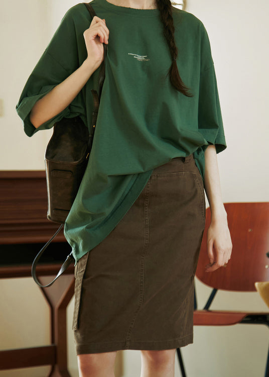 Khaki Pockets Slim Fit Cotton Skirts Summer