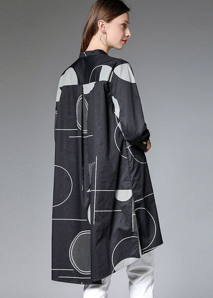 Modern Black Geometric Low High Design Side Open Long Shirts Shirts Fall