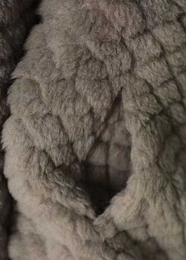 Grey Pockets Button Patchwork Wool Jacket Winter