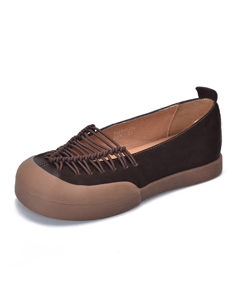 Comfortable Red Cowhide Leather Splicing Flat Feet Shoes