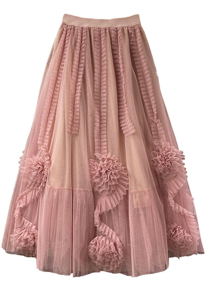 Camel Patchwork Tulle a Line Skirt Spring