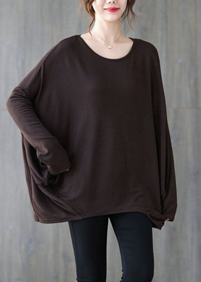 Chocolate O-neck Oversized Cotton Shirt Top Batwing Sleeve