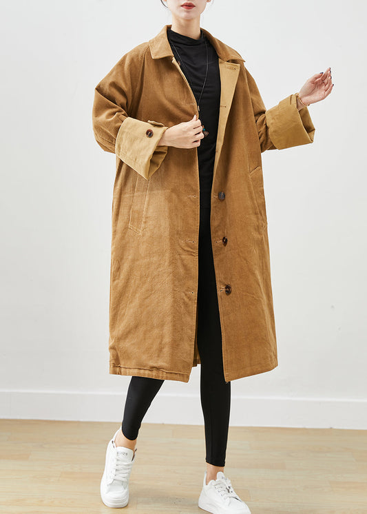Boutique Coffee Oversized Wear on Both Sides Corduroy Trench Coat Fall