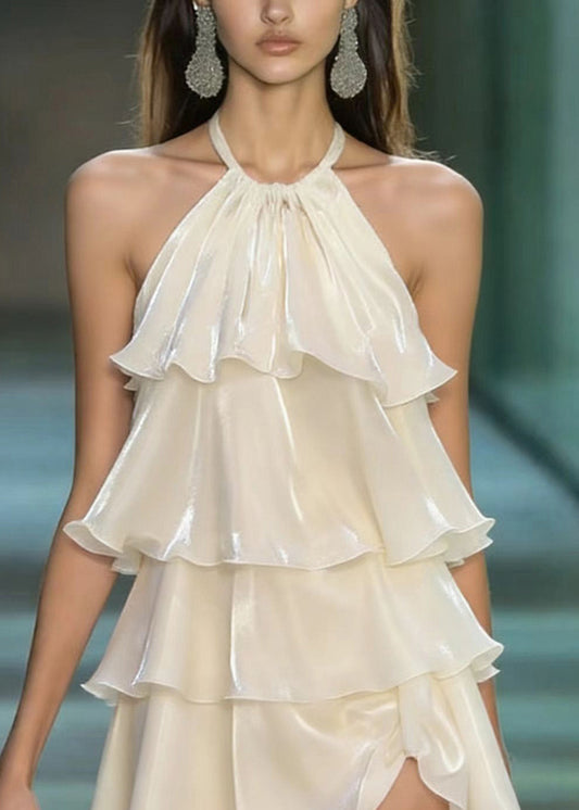 Apricot Layered Ruffled Patchwork Chiffon Mini Dresses Summer