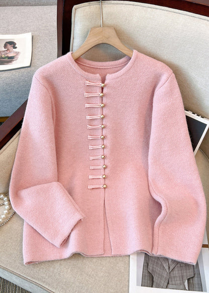 White O-neck Chinese Button Knit Cardigans Winter