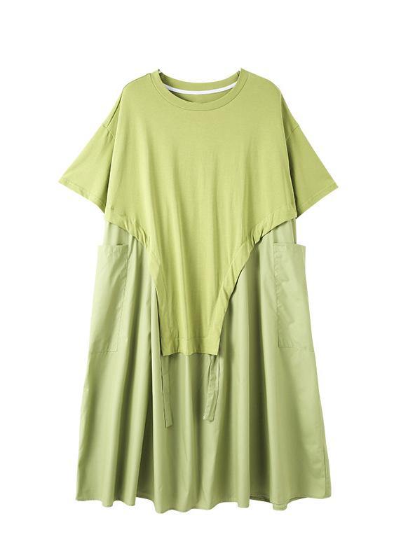 Organic Green O-neck Loose Ankle Summer Cotton Dress