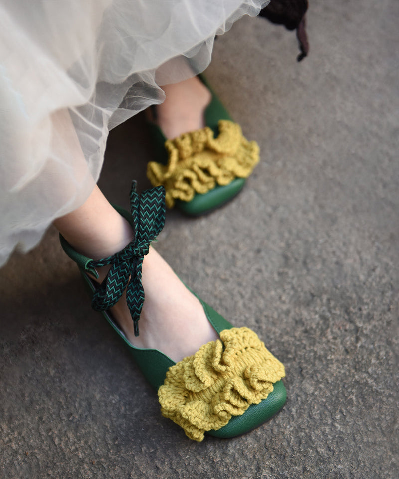 New Splicing Flat Shoes Caramel Sheepskin Lace Up