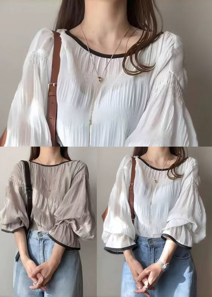 White Oversized Chiffon Shirt Tops Lantern Sleeve