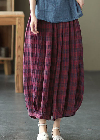 Red Elastic Waist Drawstring Cotton Pants Spring
