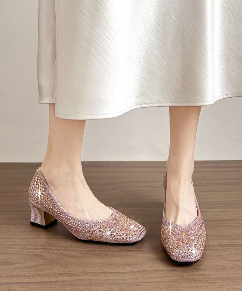 Soft Pink Chunky High Heels Faux Leather