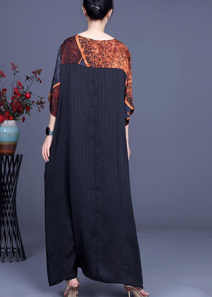 Green Print Patchwork Half Sleeve Silk Dress Summer