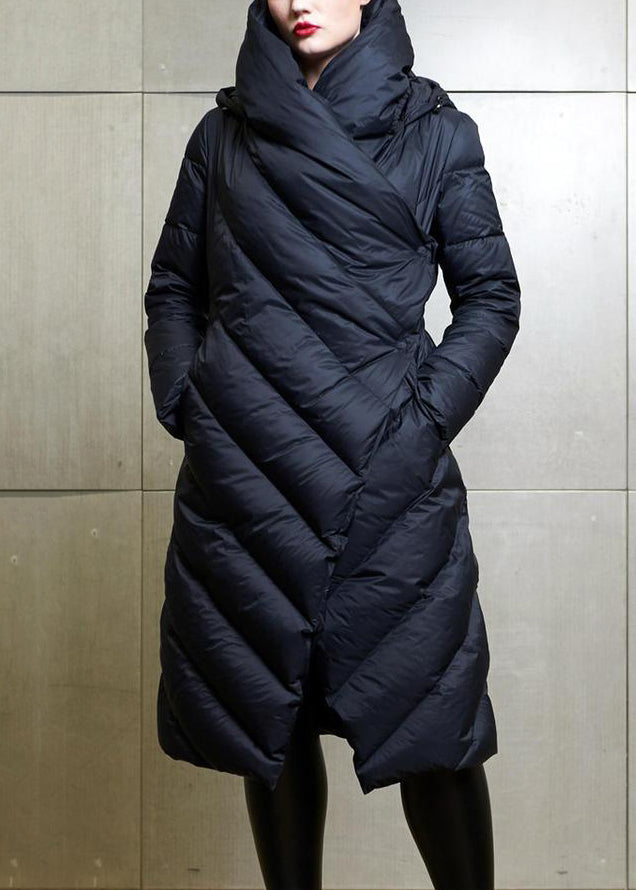 Black Button Patchwork Cotton Blend Coat Winter