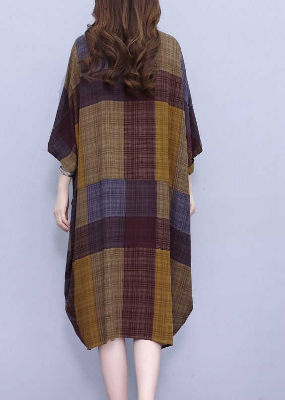 Peter Pan Collar Plaid Long Shirt Dress Summer