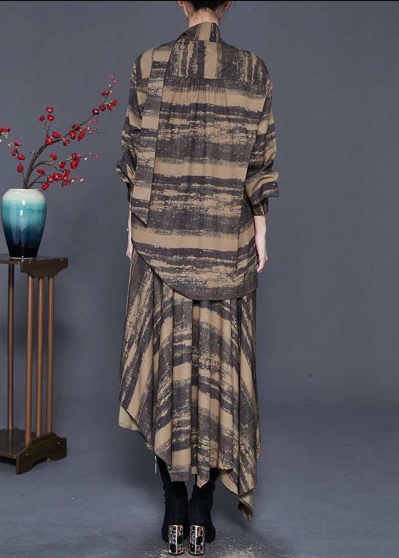 Brown Asymmetrical Tie Dye Cotton Two Piece Set Clothing Spring