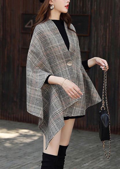 Plaid Asymmetrical Button Patchwork Cotton Coats Fall