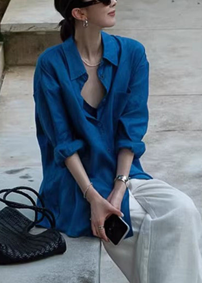 Blue Oversized Cotton Upf 50+ Shirt Spring