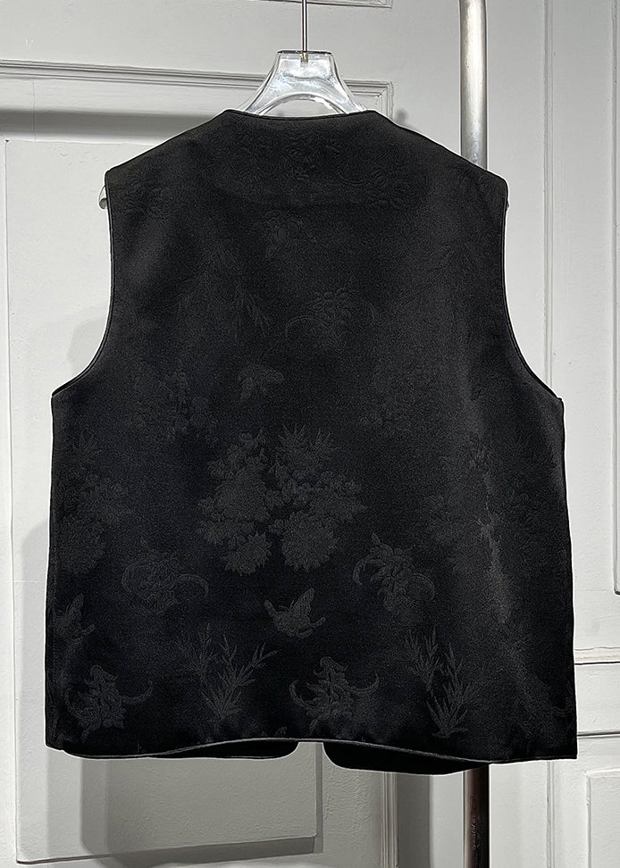 Mandarin Collar Black O-neck Button Waistcoat Spring
