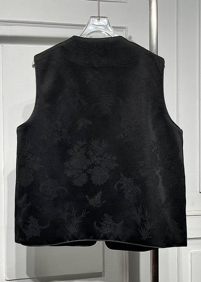 Mandarin Collar Black O-neck Button Waistcoat Spring