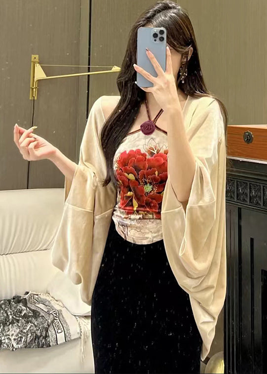 Oversized Silk Velvet Cardigan Batwing Sleeve