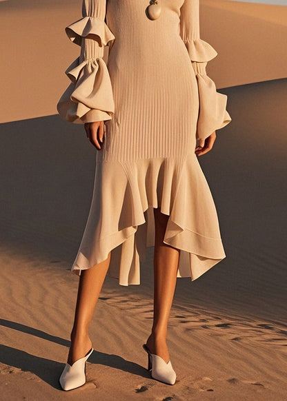 Classy O-neck Ruffled Patchwork Knit Dress Spring