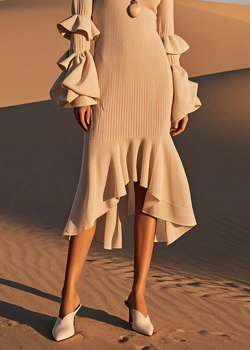Classy O-neck Ruffled Patchwork Knit Dress Spring