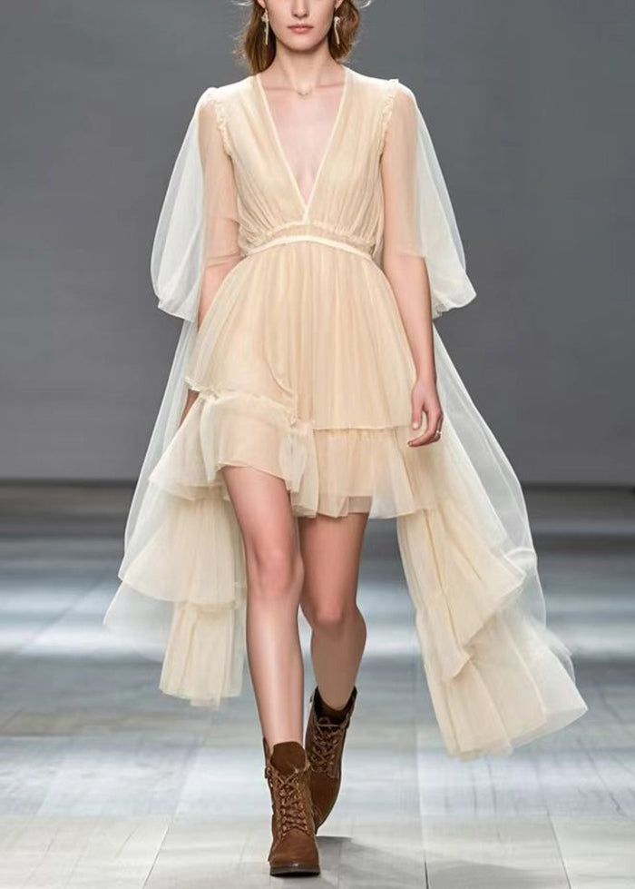 Apricot Asymmetrical Silk Holiday Dress Summer