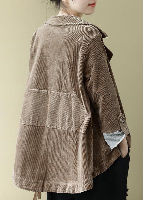 Notched Fine Spring Coats Blouses Khaki Loose Outwear