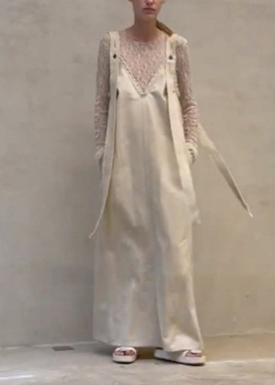 New Lace Top Beige Strap Skirt Two-piece Set for Summer