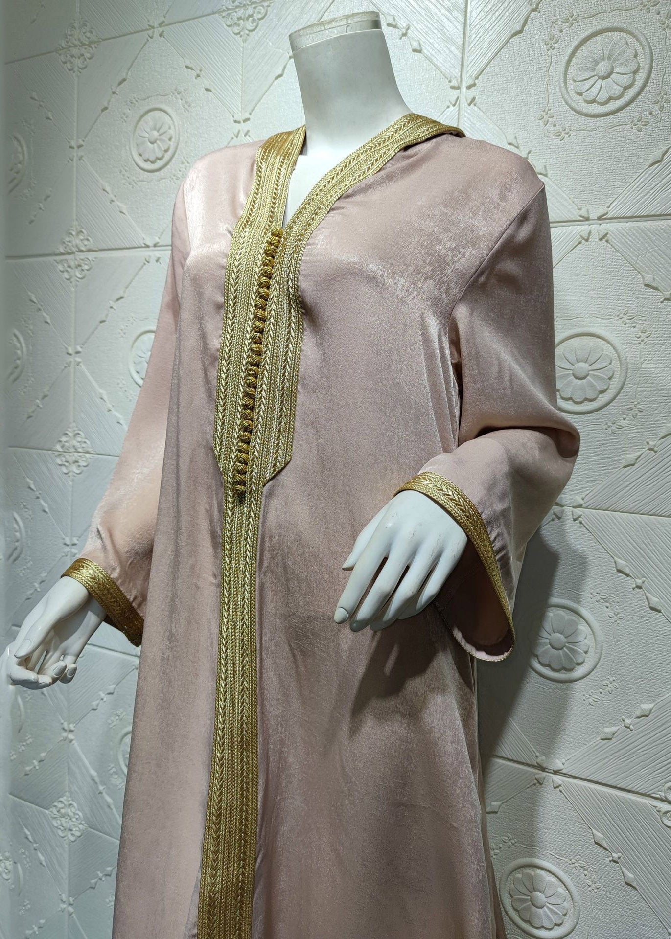 Champagne Patchwork Velour Holiday Hooded Maxi Dress Long Sleeve