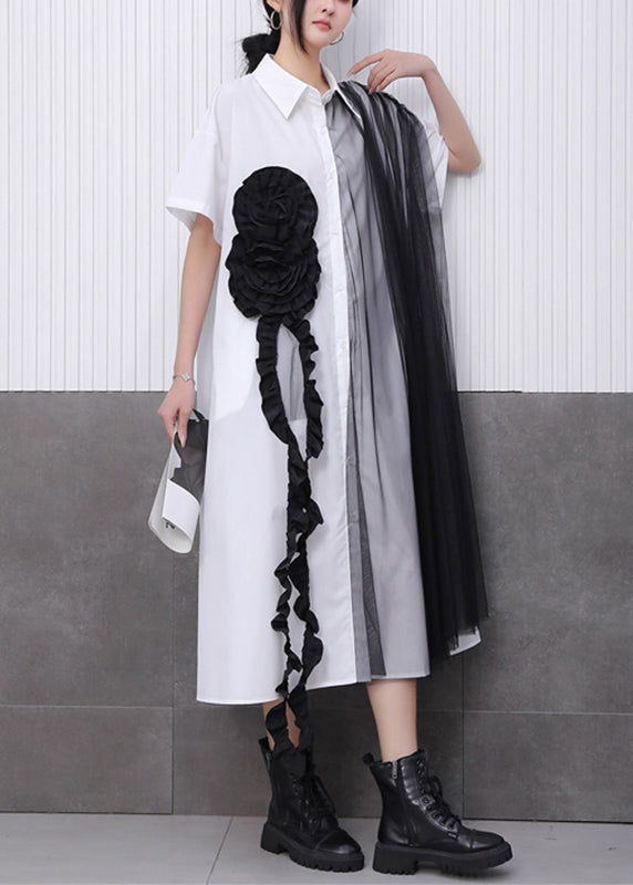 White Tulle Patchwork Maxi Dress Short Sleeve
