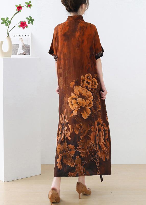 Red Print Chiffon Peony Oriental Summer Dress