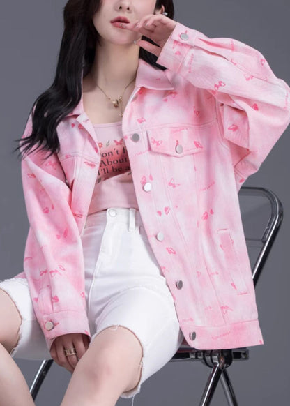 Boutique Pink Oversized Denim Jackets Spring