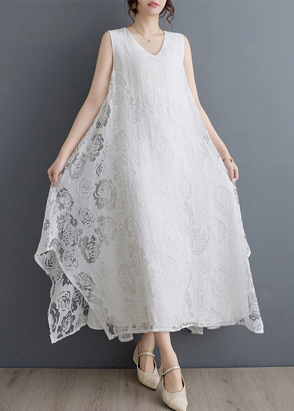 Black O-neck Asymmetrical Hollow Out Holiday Lace Maxi Dress Summer