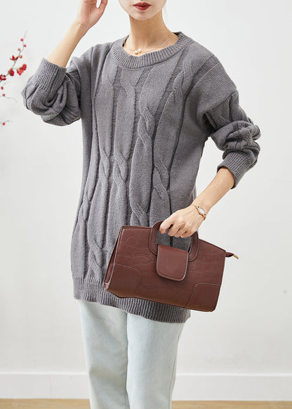 Diy Grey Oversized Thick Cable Knit Sweater Tops Winter
