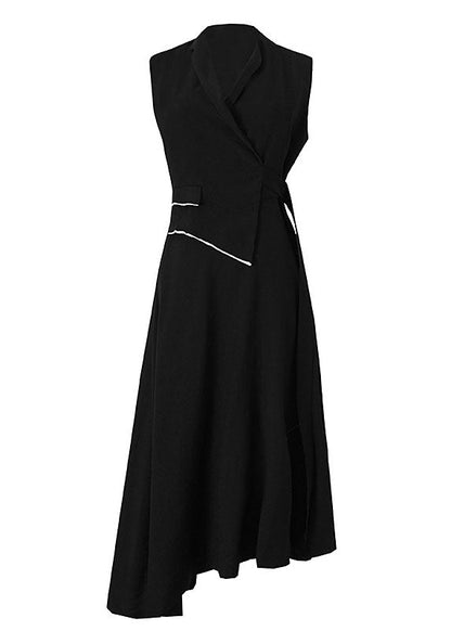 Black Asymmetrical Design Patchwork Dresses Sleeveless
