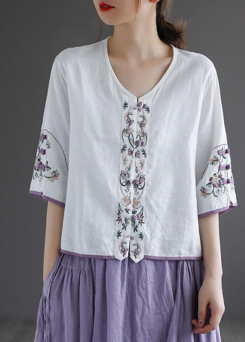 Purple Retro O-neck Oriental Summer Blouses Half Sleeve