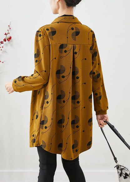 Yellow Oversized Print Cotton Coats Spring