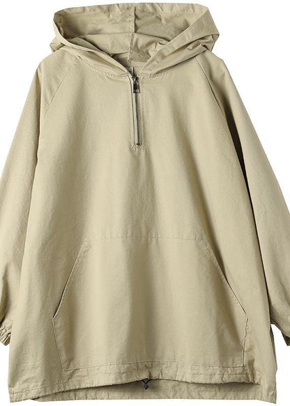 Hooded Zip Up Spring Clothes for Work Outfits Khaki Blouses