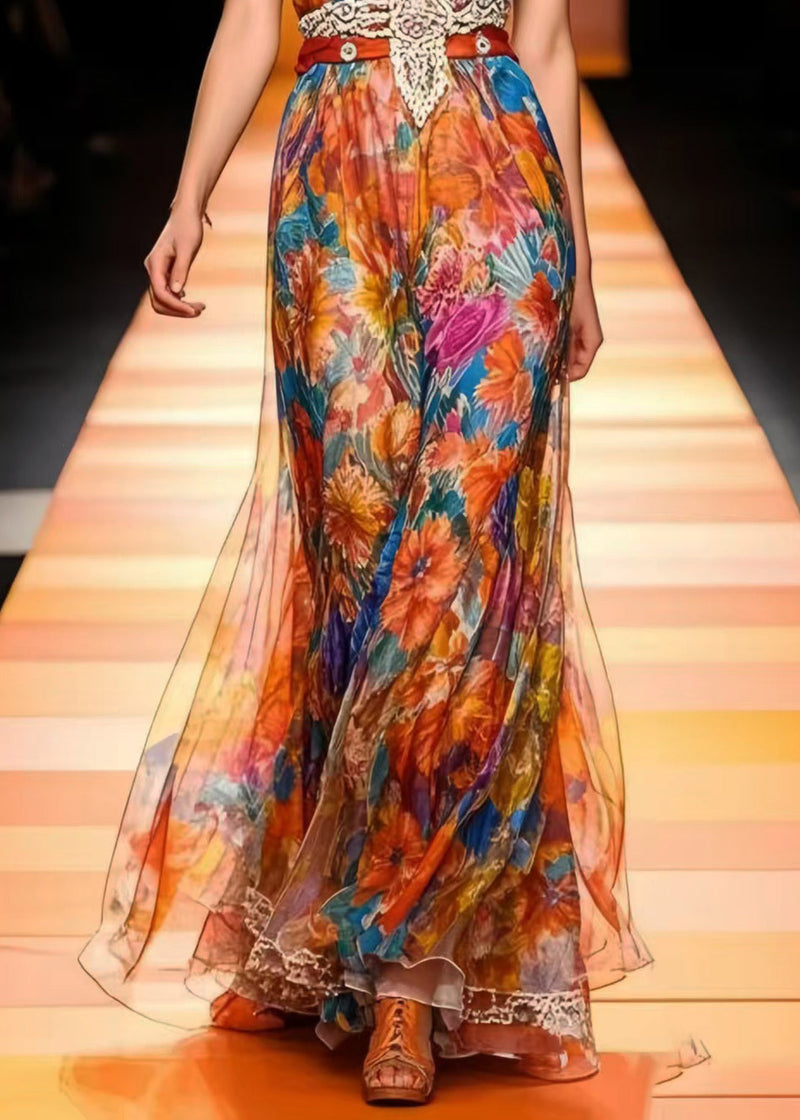 Modern Cinched Print Chiffon Long Dresses Summer