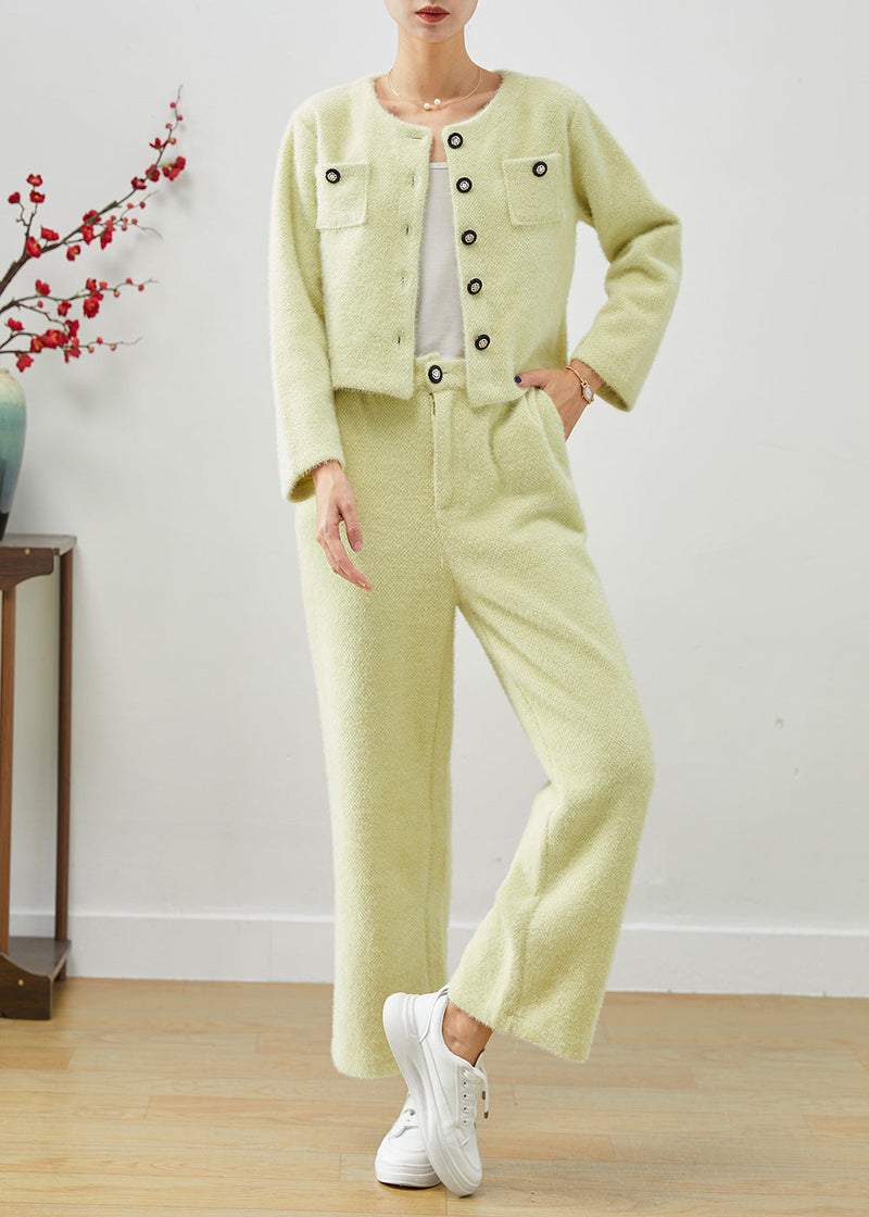 Fluorescent Green Thick Fuzzy Fur Fluffy Two Piece Set Outfits Fall