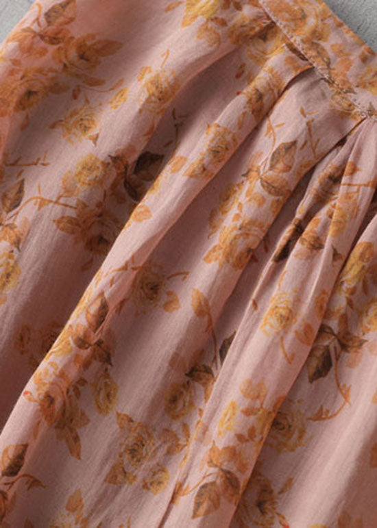 Orange Print Button Patchwork Linen Long Dresses Summer