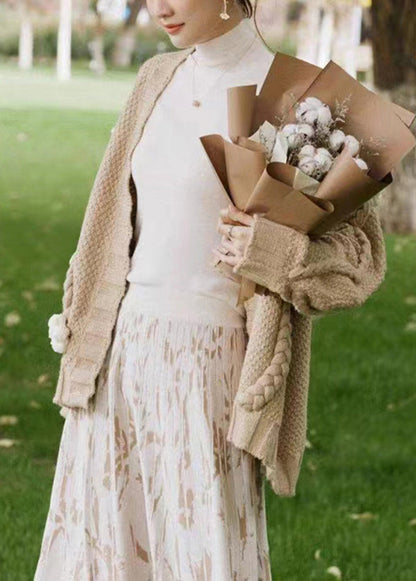 Boutique Khaki V Neck Patchwork Knit Cardigans Spring